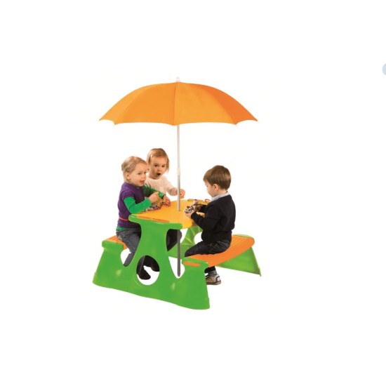 Vaikų pikniko stalas su suolais ir skėčiu